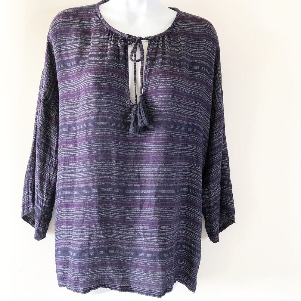 Joie Soft Medium Top 3/4 Sleeve Blue Keyhole Boho